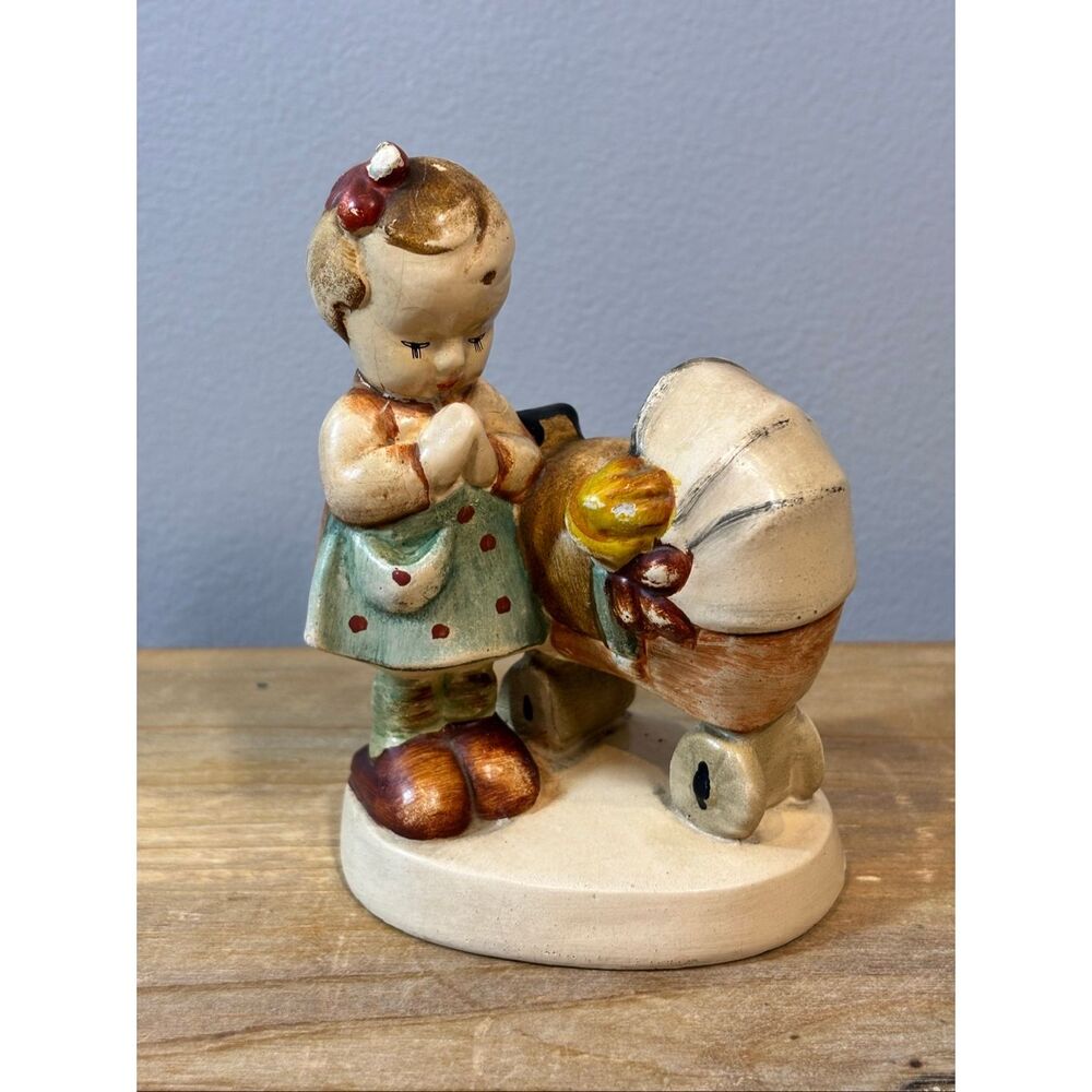 Vintage 1940s Hummel Praying Girl Doll in Baby Carriage Stroller